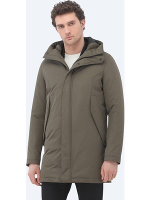 Kip Haki Regular Fit Kapüşonlu Casual Dokuma Kaban