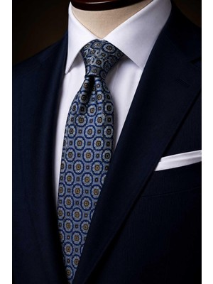 Kravatkolik Açık Mavi Motif Desen Italyan Ipek Kravat İK2492