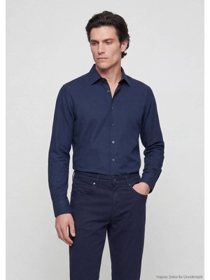 Ramsey Lacivert Düz Casual Fit Uzun Dokuma Casual %100 Pamuk Gömlek