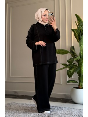 Suede Style 6462 - Şık Rahat Viskon Yumuşak Interlok Kumaş, Polo Yaka Kadın Takım