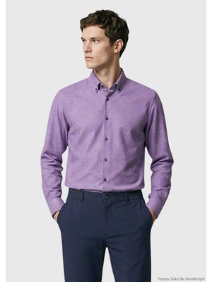 Ramsey Mor Düz Regular Fit Uzun Dokuma Casual %100 Pamuk Gömlek