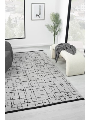 Vitali Home Gaia Gri Halı Yıkanabilir Kaymaz Taban Şönil Kilim Dokuma Pamuk Taban Kilim 10120