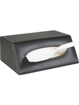 2K Peçetelik,çek Al El ve Yüz Havlusu Kutu Mendil,kağıt Mendil Muhafaza Kutusu,vegan Deri,9*22*18 Cm. Siyah