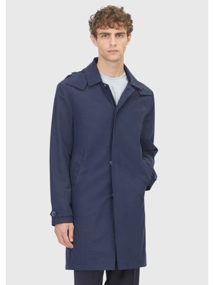Ramsey Lacivert Regular Fit Kapüşonlu Teknik Pardösü