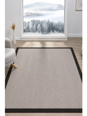 Vitali Home Sisal Prime Bej Siyah Iskandinav Yıkanabilir Bordürlü Halı Kilim Balkon Teras Koridor Halısı 1147