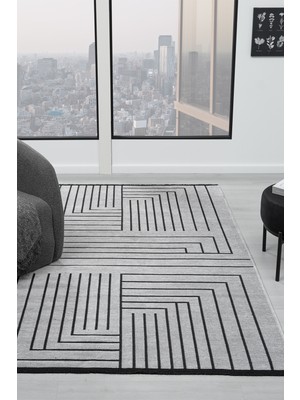 Vitali Home Gaia Gri Halı Yıkanabilir Kaymaz Taban Şönil Kilim Dokuma Pamuk Taban Kilim 10339