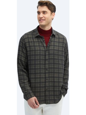 Kip Antrasit Kareli Regular Fit Dokuma Casual Gömlek