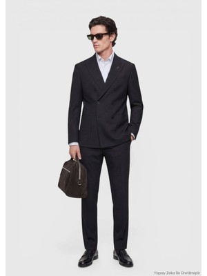 Ramsey Siyah Düz Relaxed Fit %100 Yün Takım Elbise
