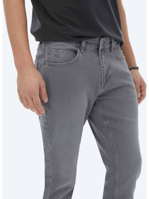 Kip Gri Slim Fit Denim Pamuk Karışımlı Pantolon