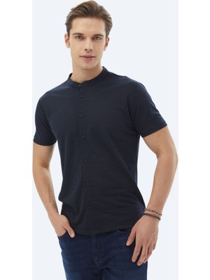 Kip Lacivert Düz Regular Fit Kısa Casual Gömlek