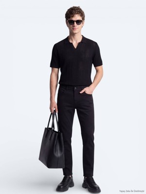 Kip Siyah Slim Fit Denim Pamuk Karışımlı Pantolon