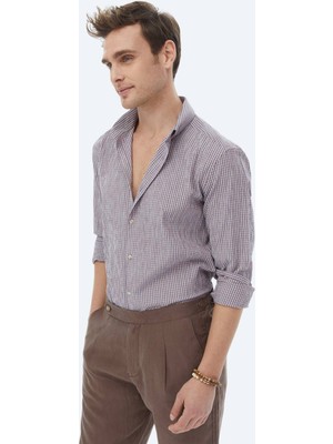 Kip Mürdüm Regular Fit Uzun Dokuma Casual Pamuk Karışımlı Gömlek