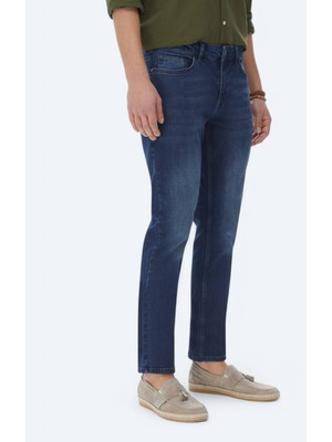 Kip Lacivert Slim Fit Denim Pamuk Karışımlı Pantolon