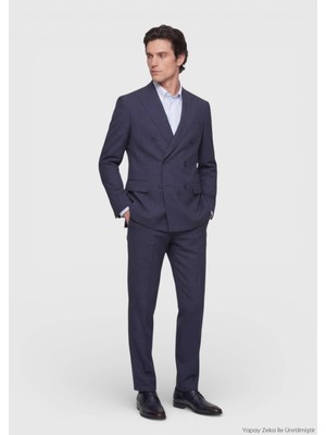 Ramsey Açık Lacivert Düz Zeroweight Slim Fit İpek Karışımlı Takım Elbise