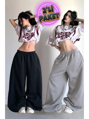 Vladivosto Süper Bol Unisex Yüksek Bel Baggy Oversize Eşofman Ayarlanabilir Stoper Paça