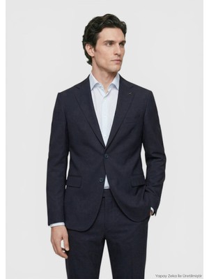 Ramsey Koyu Lacivert Düz Zeroweight Slim Fit Yün Karışımlı Takım Elbise