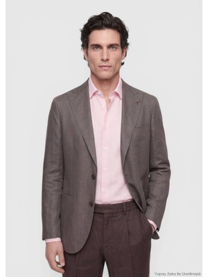 Ramsey Açık Kahve Düz Zeroweight Slim Fit Keten Karışımlı Ceket