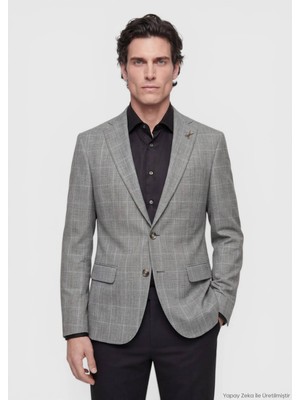 Ramsey Gri Modern Fit İpek Karışımlı Ceket