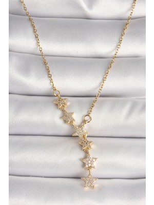 Akıllı Bayi 316L Çelik Gold Renk Zincir Zirkon Taşlı Yıldız Model Kadın Kolye