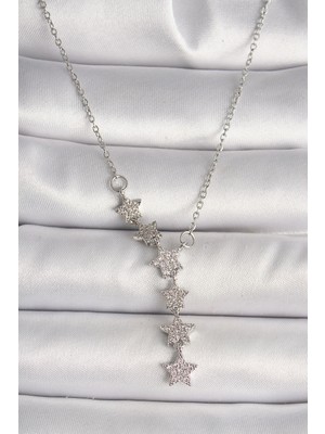 Akıllı Bayi 316L Çelik Gümüş Renk Zincir Zirkon Taşlı Yıldız Model Kadın Kolye
