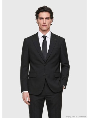 Ramsey Siyah Çizgili Modern Fit Yün Karışımlı Takım Elbise