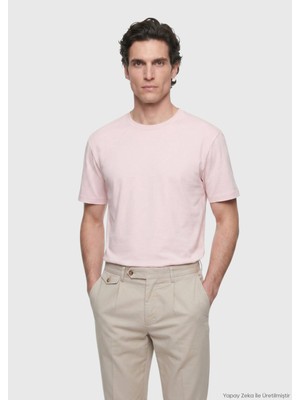 Ramsey Açık Pembe Düz Bisiklet Yaka %100 Pamuk T-Shirt