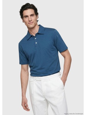 Ramsey Petrol Düz Pamuk Karışımlı T-Shirt