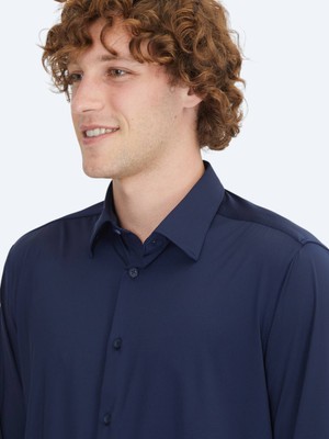 Kip Lacivert Regular Fit Uzun Casual Gömlek