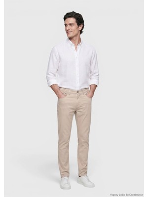 Ramsey Bej Düz Dokuma Slim Fit Casual Pamuk Karışımlı Pantolon