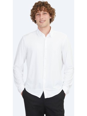 Kip Beyaz Regular Fit Uzun Casual Gömlek