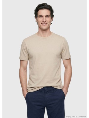 Ramsey Bej Düz Pamuk Karışımlı T-Shirt