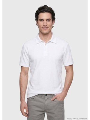 Ramsey Beyaz Düz Pamuk Karışımlı T-Shirt