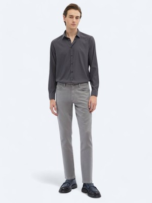Kip Gri Dokuma Slim Fit Casual Pamuk Karışımlı Pantolon