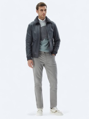 Kip Gri Slim Fit Denim Pamuk Karışımlı Pantolon
