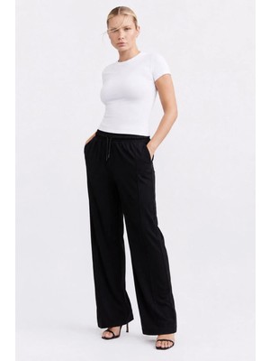 Mivoon Oysho Modal Geniş Paça Nervür Pile Cep Detaylı Soft Tuşe Pantolon