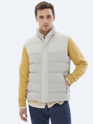 Kip Bej Regular Fit Dik Yaka Casual Dokuma Spor Yelek