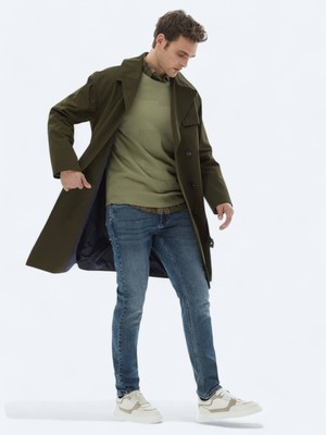 Kip Lacivert Slim Fit Denim Pamuk Karışımlı Pantolon