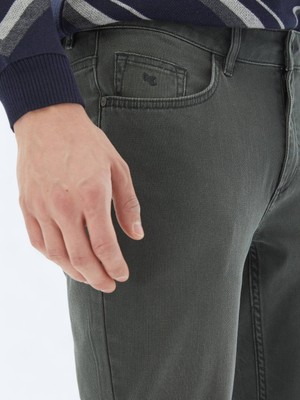 Kip Haki Slim Fit Denim Pamuk Karışımlı Pantolon