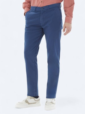 Kip Koyu Mavi Dokuma Regular Fit Casual Pamuk Karışımlı Pantolon