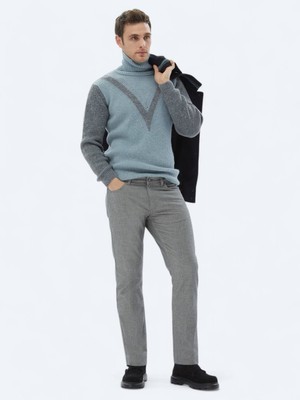 Kip Gri Dokuma Slim Fit Casual Pamuk Karışımlı Pantolon