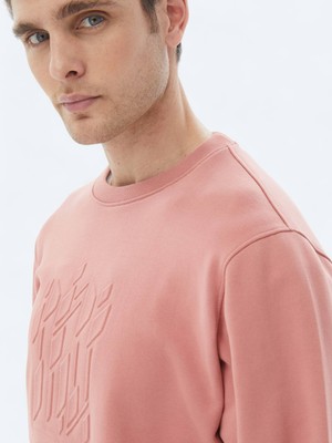 Kip Pembe Bisiklet Yaka Baskılı Sweatshırt