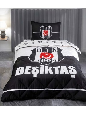 Taç Lisanslı Beşiktaş Logo Pamuk Yorgan Seti Tek Kişilik (Dolgulu Yastık Hediyeli)