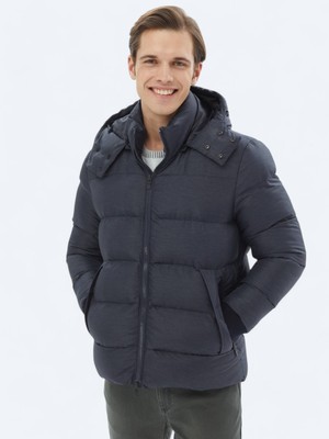 Kip Lacivert Regular Fit Kapüşonlu Casual Dokuma Mont