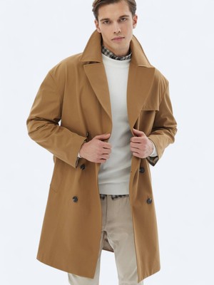 Kip Deve Tüyü Oversize Fit Kruvaze Yaka Casual Dokuma Pardösü