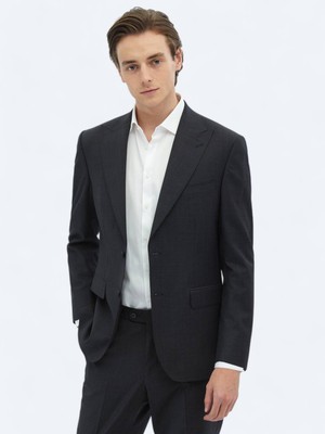 Kip Antrasit Çizgili Modern Fit Yün Karışımlı Takım Elbise