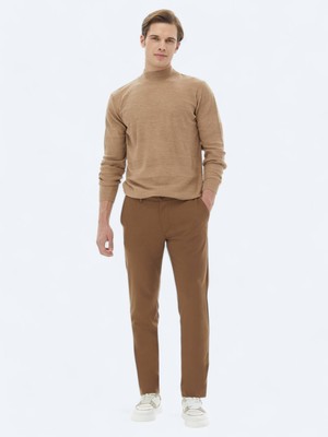 Kahverengi Dokuma Slim Fit Casual Pantolon