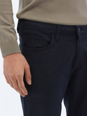 Kip Lacivert Dokuma Slim Fit Casual Pamuk Karışımlı Pantolon