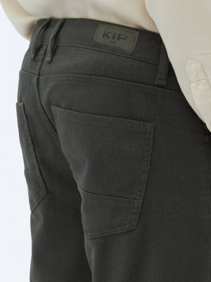 Kip Haki Dokuma Slim Fit Casual Pamuk Karışımlı Pantolon