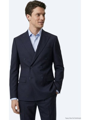 Kip Lacivert Düz Modern Fit Yün Karışımlı Takım Elbise