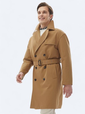 Kip Deve Tüyü Oversize Fit Kruvaze Yaka Casual Dokuma Pardösü